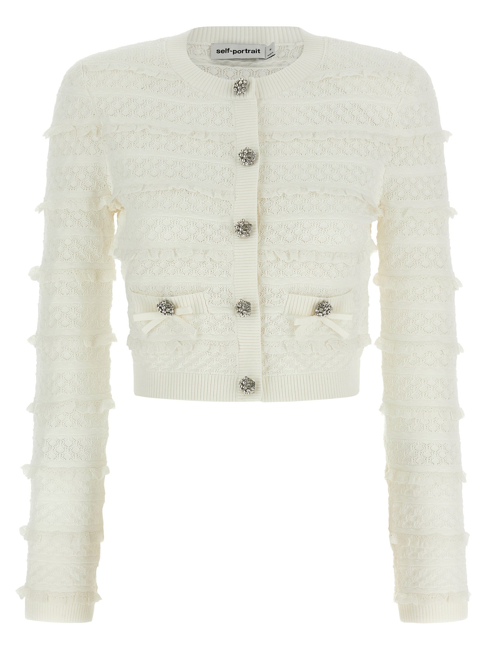 self-portrait Pointelle Diamante Cardigan White