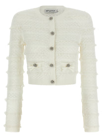 self-portrait Pointelle Diamante Cardigan White