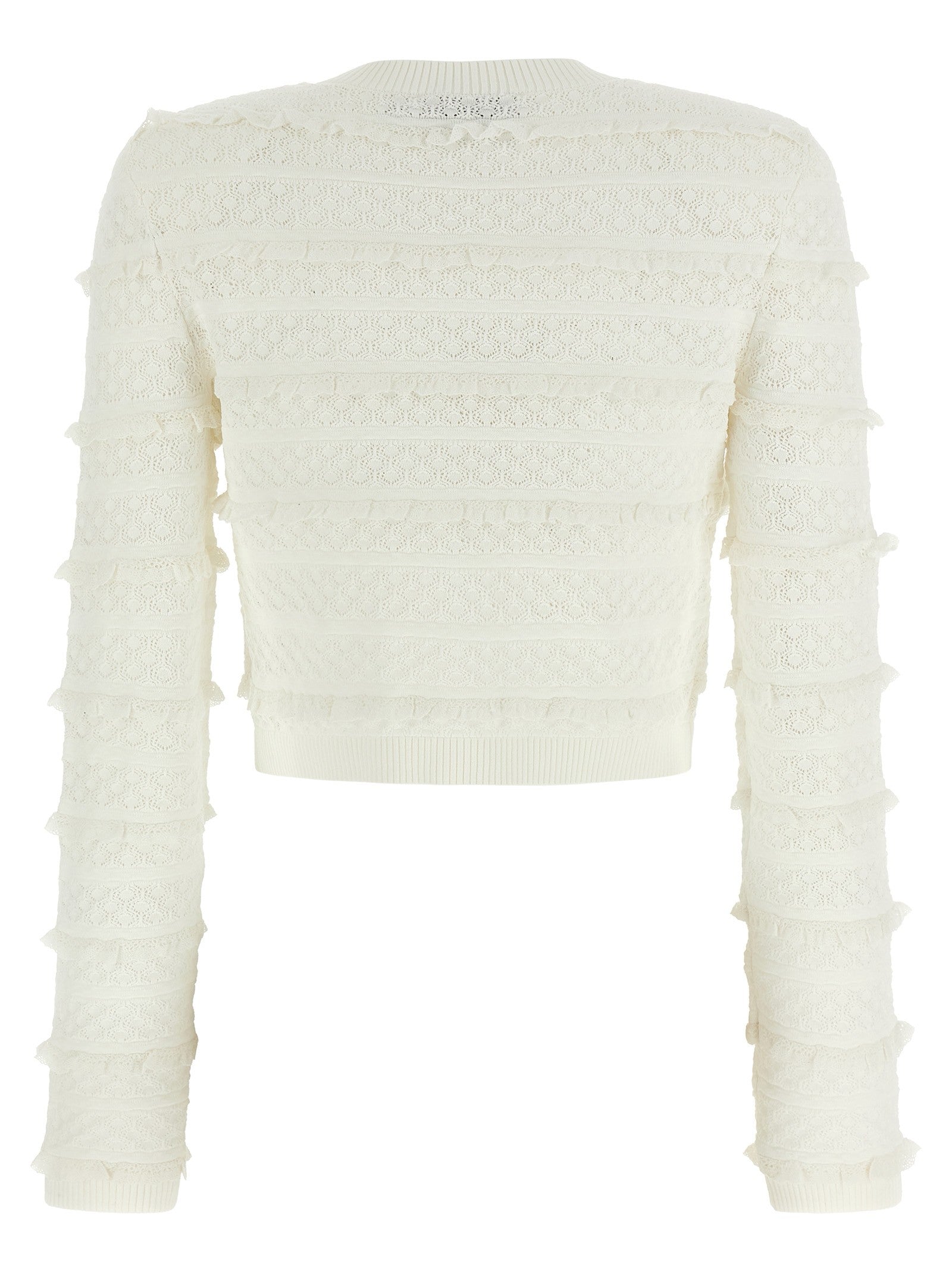 self-portrait Pointelle Diamante Cardigan White