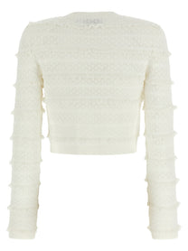 self-portrait Pointelle Diamante Cardigan White