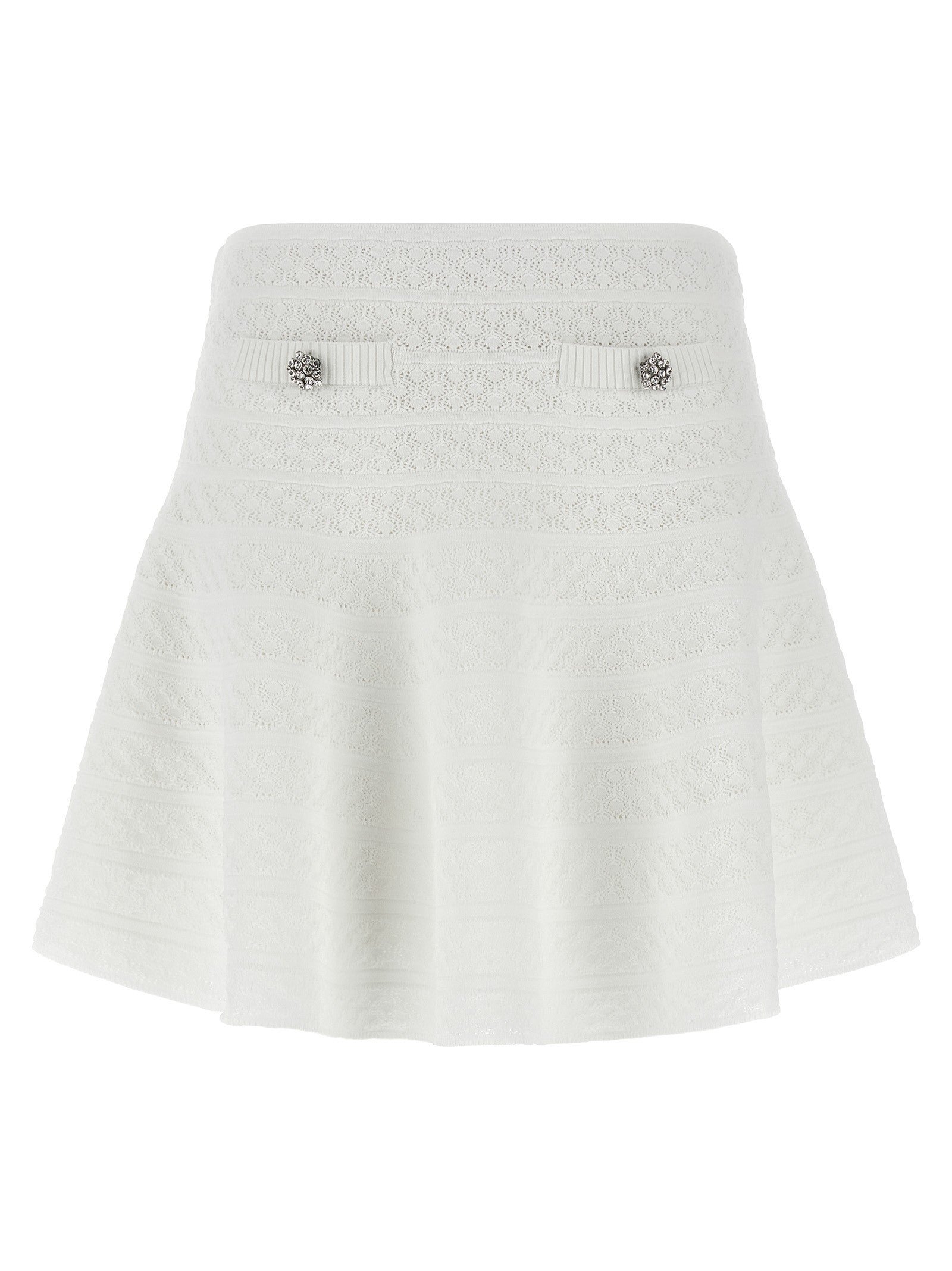 self-portrait Pointelle Knit Mini Skirt White