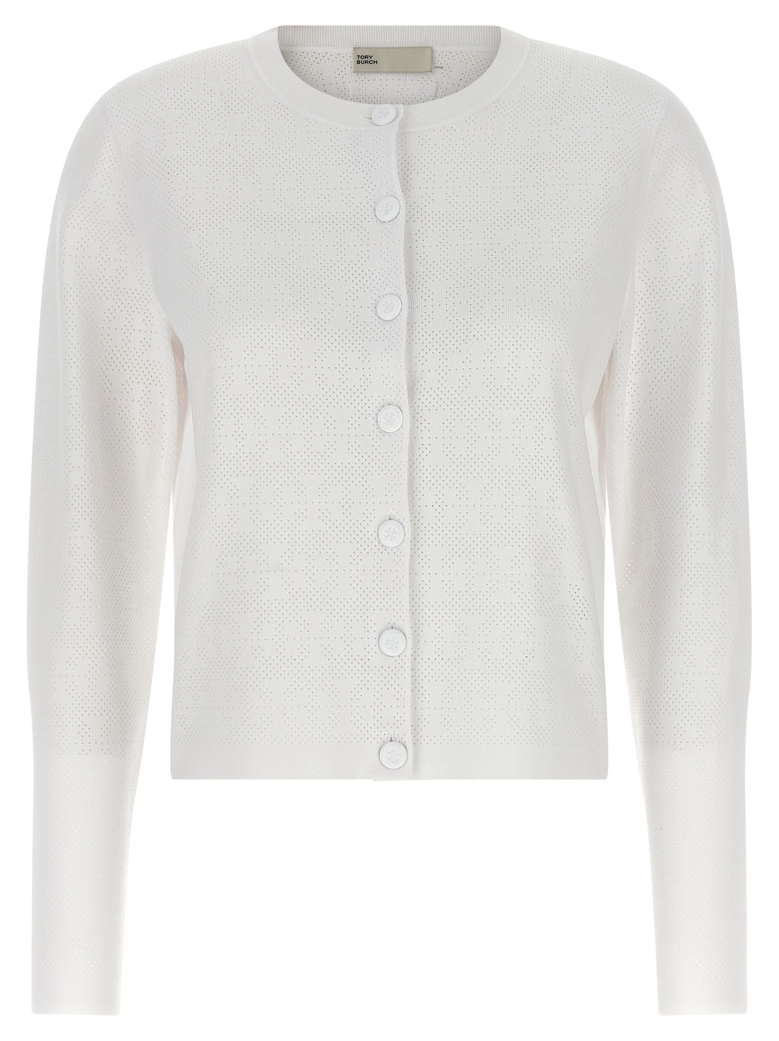 Tory Burch Pointelle Viscose Cardigan White