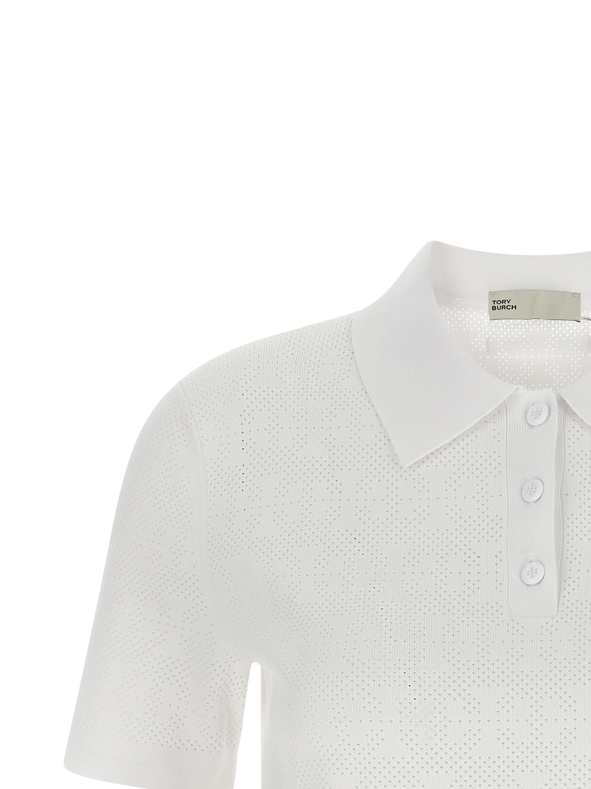 Tory Burch Pointelle Viscose Polo Shirt White