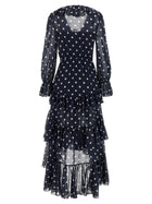 self-portrait Polka Dot Georgette Ruffle Maxi Dress Blue
