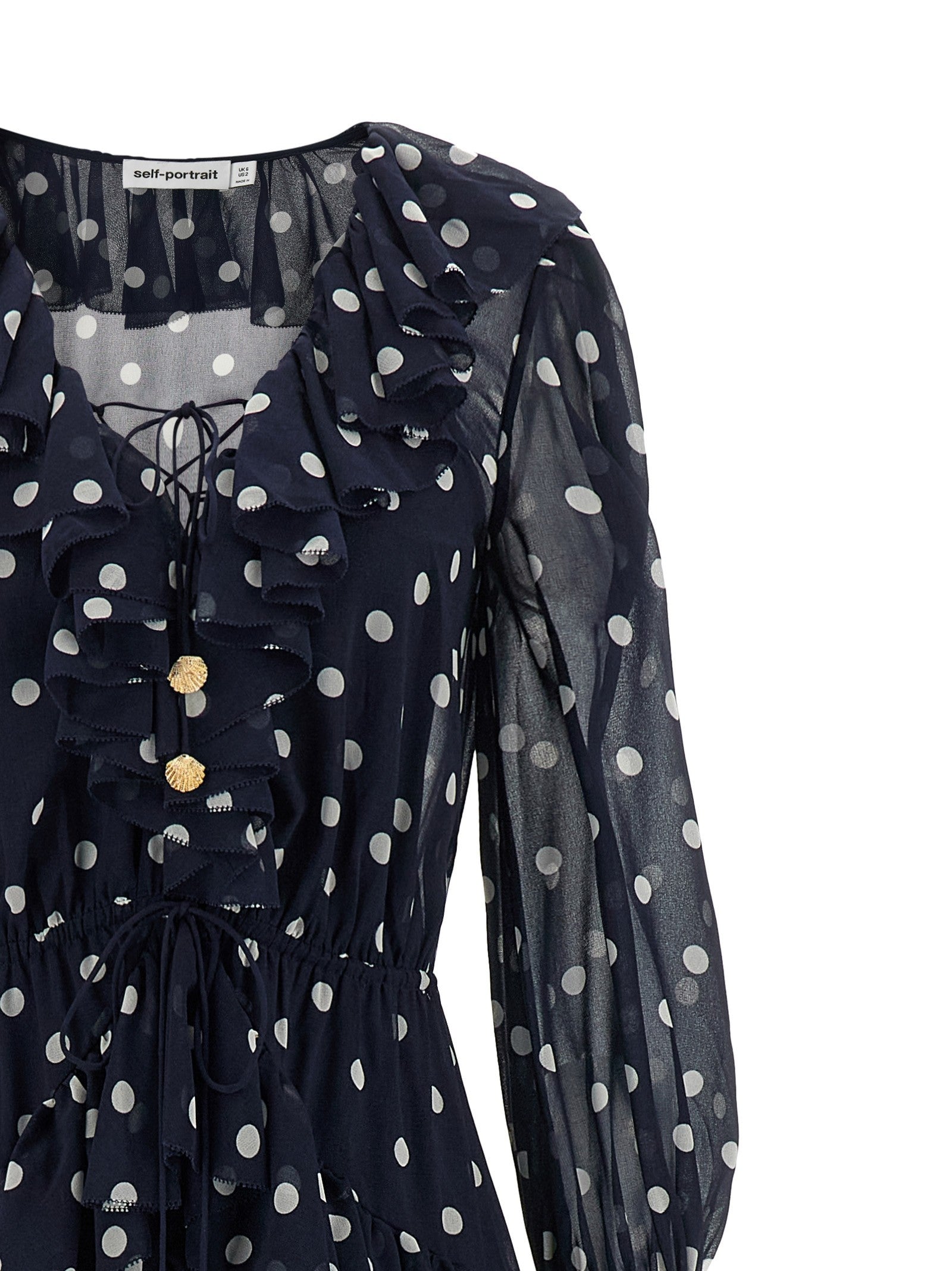 self-portrait Polka Dot Georgette Ruffle Maxi Dress Blue