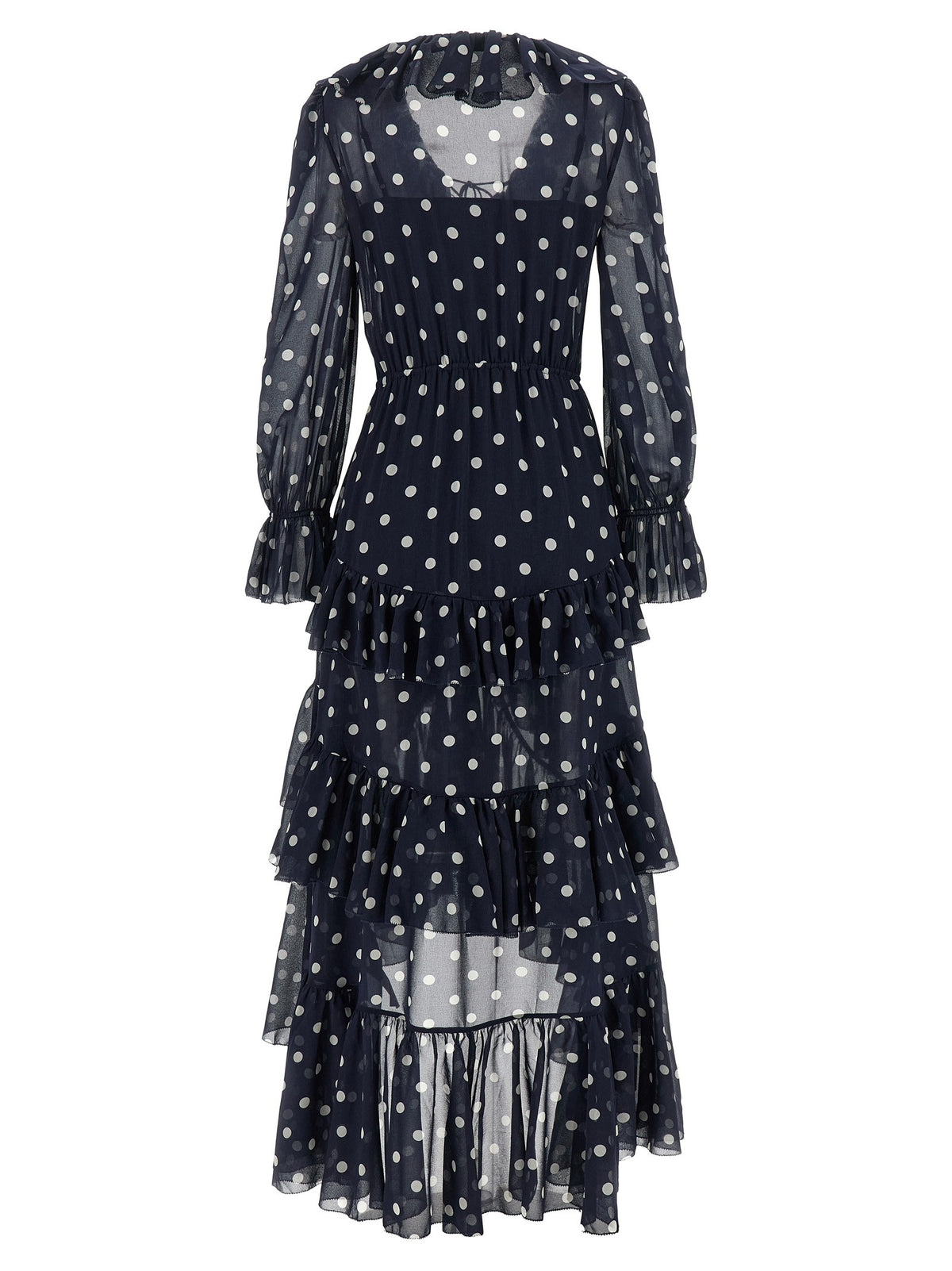 self-portrait Polka Dot Georgette Ruffle Maxi Dress Blue