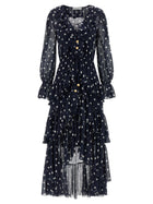self-portrait Polka Dot Georgette Ruffle Maxi Dress Blue