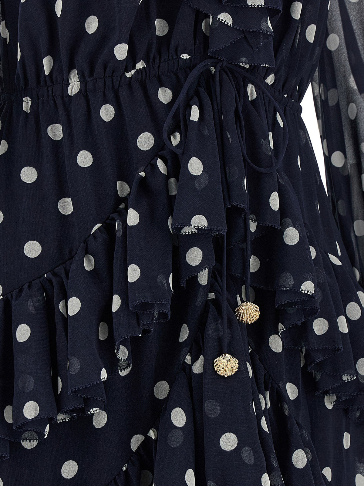 self-portrait Polka Dot Georgette Ruffle Maxi Dress Blue