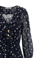 self-portrait Polka Dot Georgette Ruffle Maxi Dress Blue