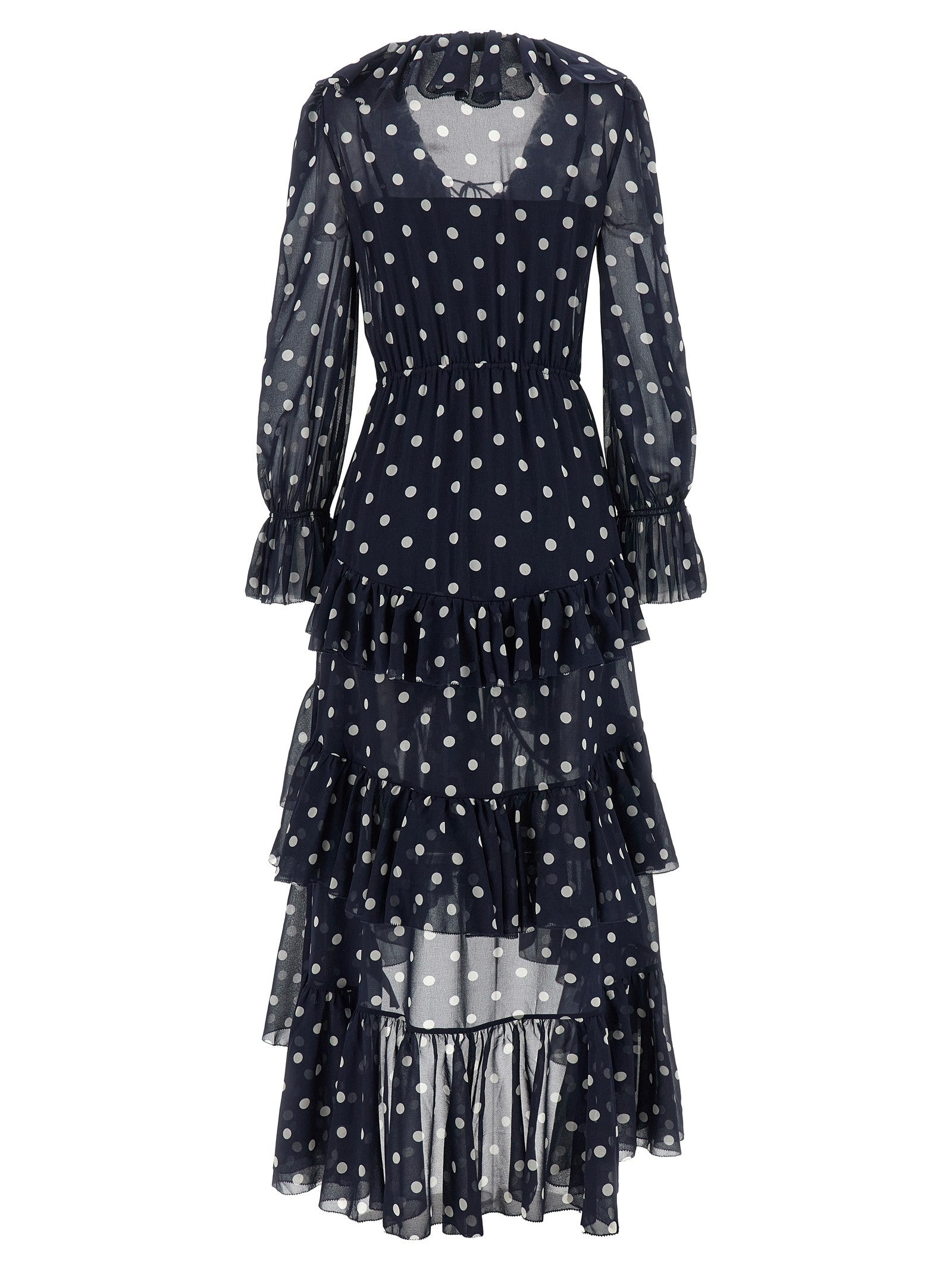 self-portrait Polka Dot Georgette Ruffle Maxi Dress Blue