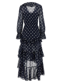 self-portrait Polka Dot Georgette Ruffle Maxi Dress Blue