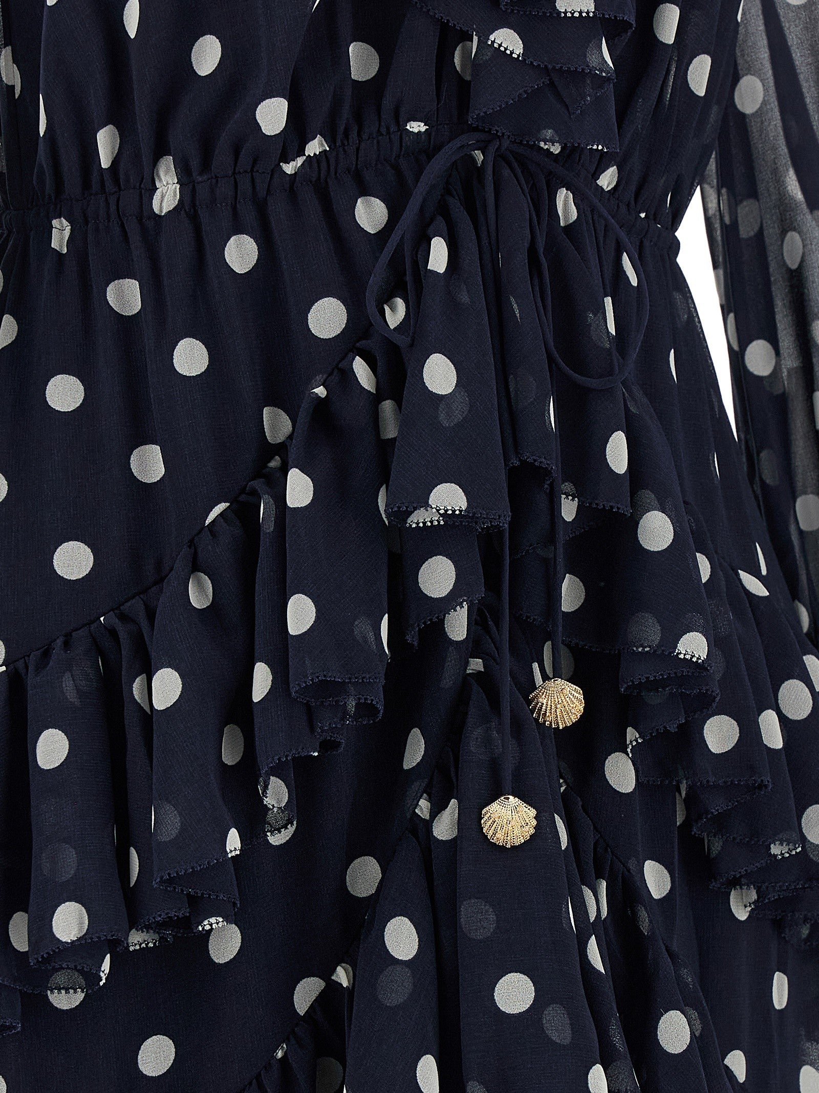 self-portrait Polka Dot Georgette Ruffle Maxi Dress Blue