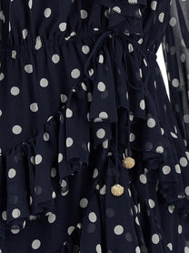 self-portrait Polka Dot Georgette Ruffle Maxi Dress Blue