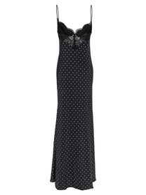 self-portrait Polka Dot Satin Lace Maxi Dress White