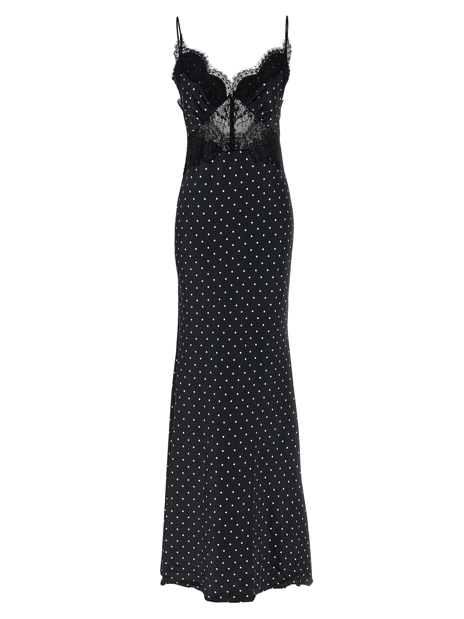 self-portrait Polka Dot Satin Lace Maxi Dress White