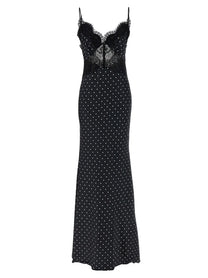 self-portrait Polka Dot Satin Lace Maxi Dress White