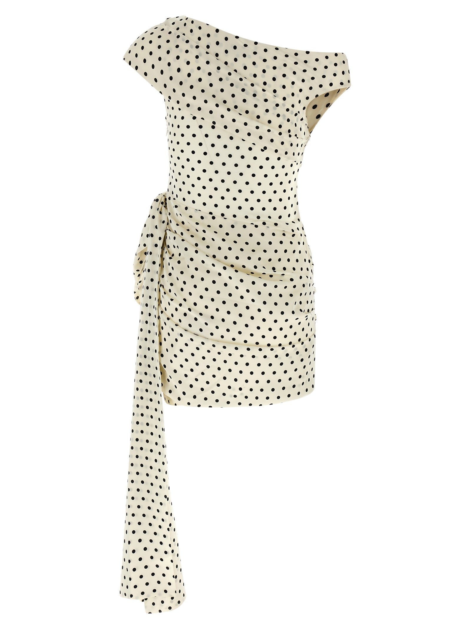 self-portrait Polka Dot Satin Tie Side Mini Dress White