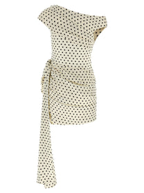 self-portrait Polka Dot Satin Tie Side Mini Dress White