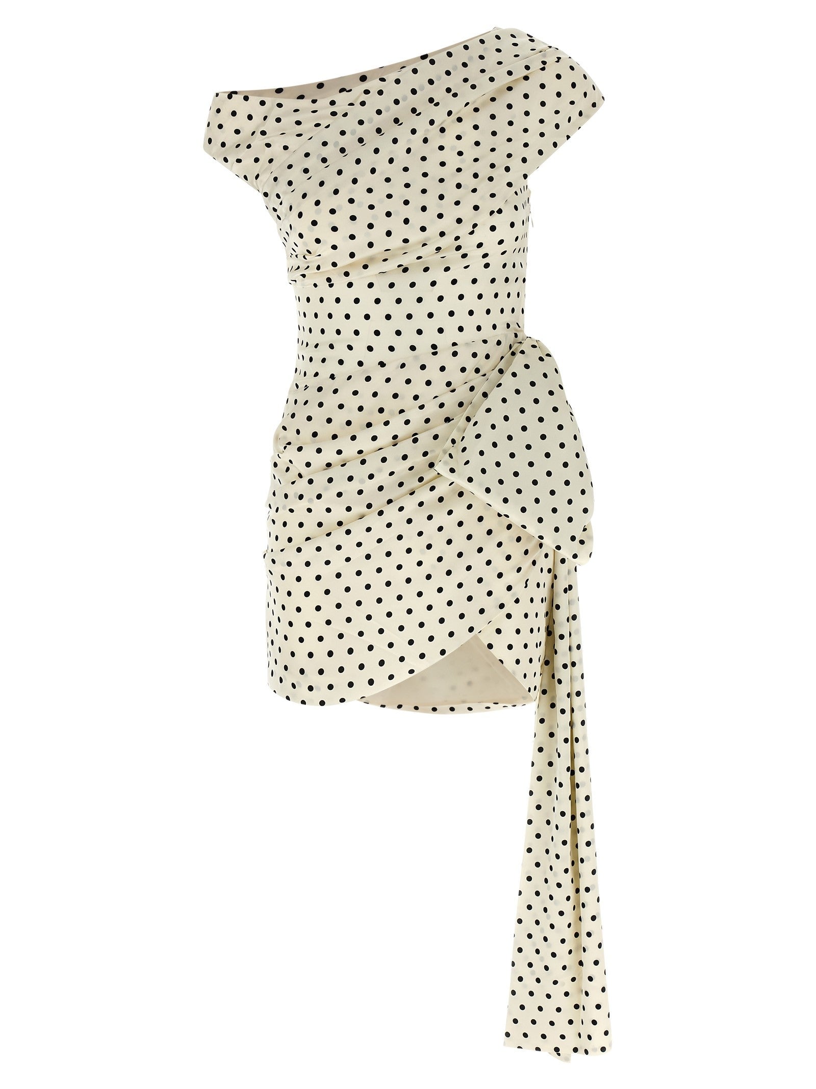 self-portrait Polka Dot Satin Tie Side Mini Dress White