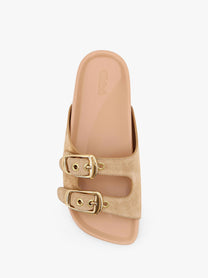 Chloe&#39; Polly Suede Sandals With Gold Metal Buckles