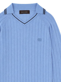 Wales Bonner Men's Polo Ribbed with Neck Blue, view 3