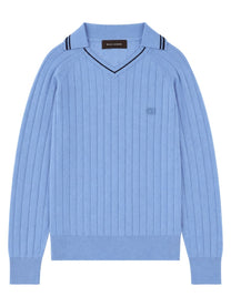 Wales Bonner Men's Polo Ribbed with Neck Blue