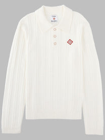 Casablanca Men's Polo Manica Lunga in Bouclé White