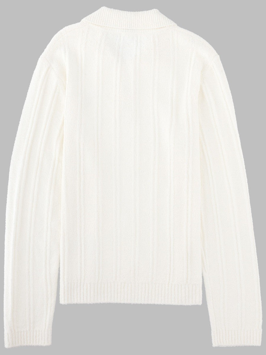 Casablanca Men's Polo Manica Lunga in Bouclé White