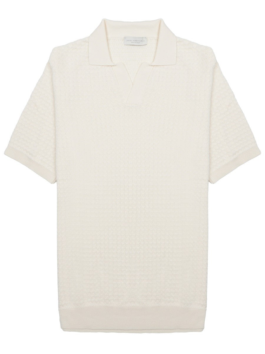 Luigi Gentile Men's Polo Capri in Crochet DI Cotone White