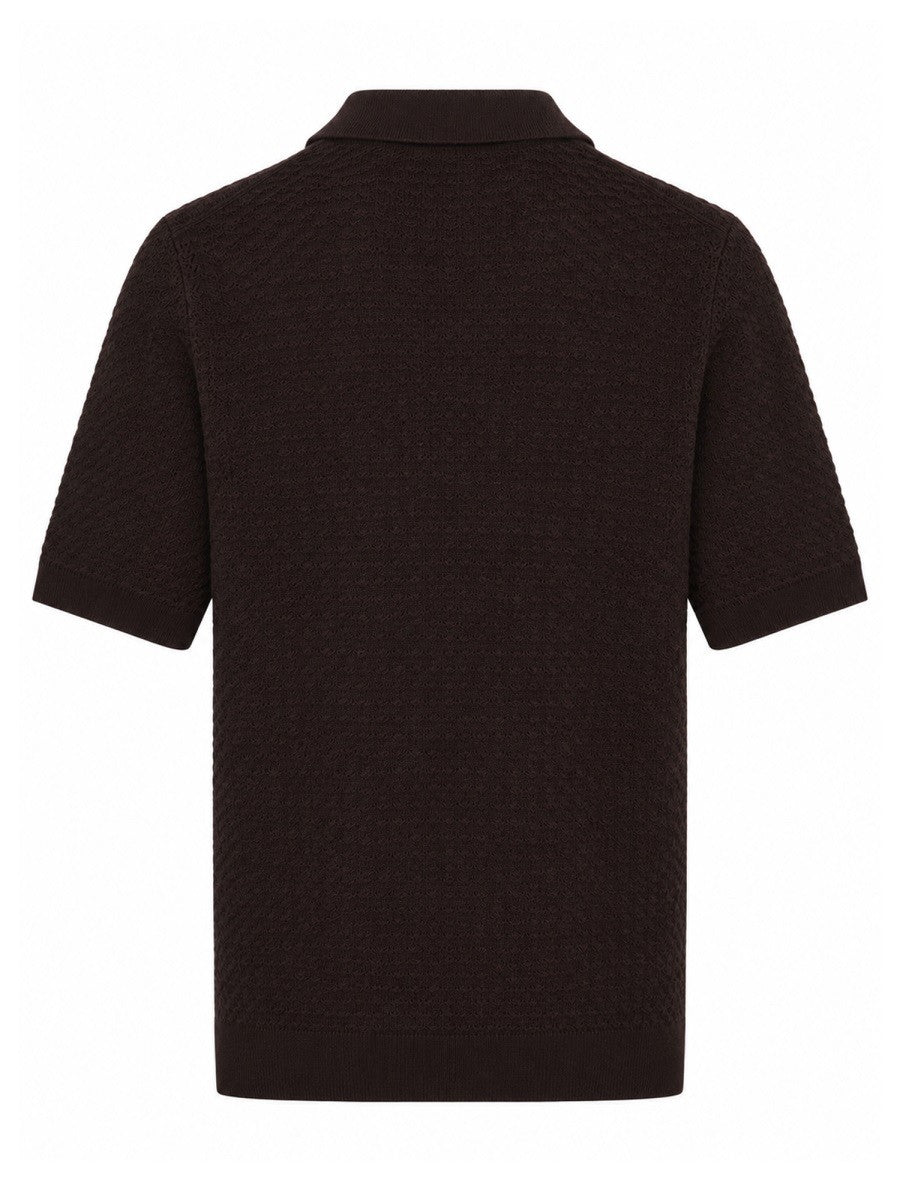 Luigi Gentile Men's Crochet Cotton Polo Capri Brown, view 2