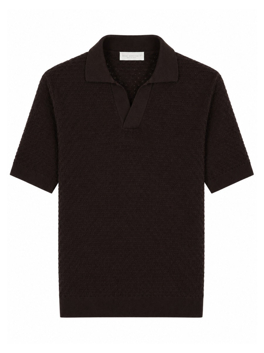 Luigi Gentile Men's Polo Capri in Crochet DI Cotone Brown
