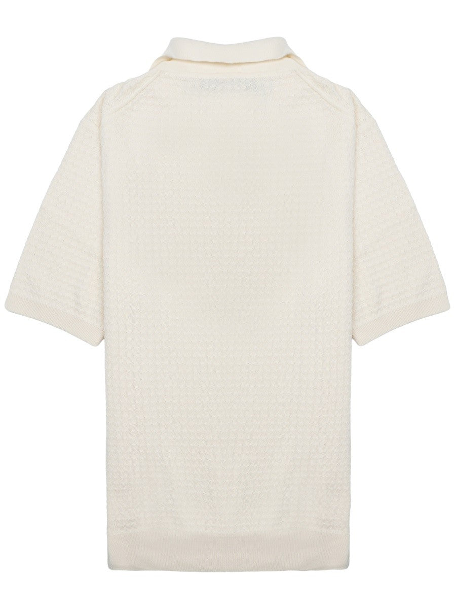 Luigi Gentile Men's Crochet Cotton Polo Capri White, view 2