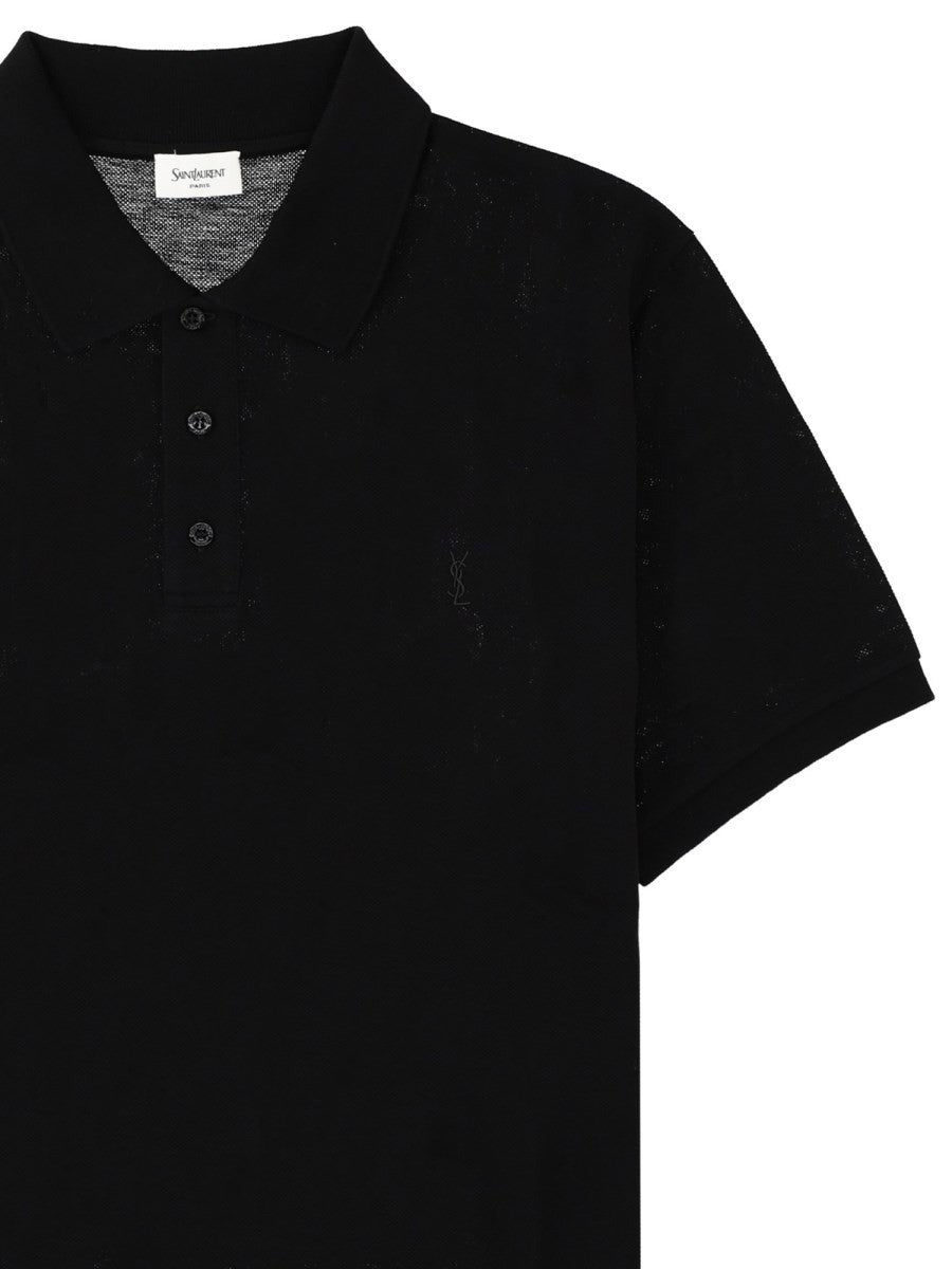 Saint Laurent Men's Cotton Polo Cassandre Black, view 3