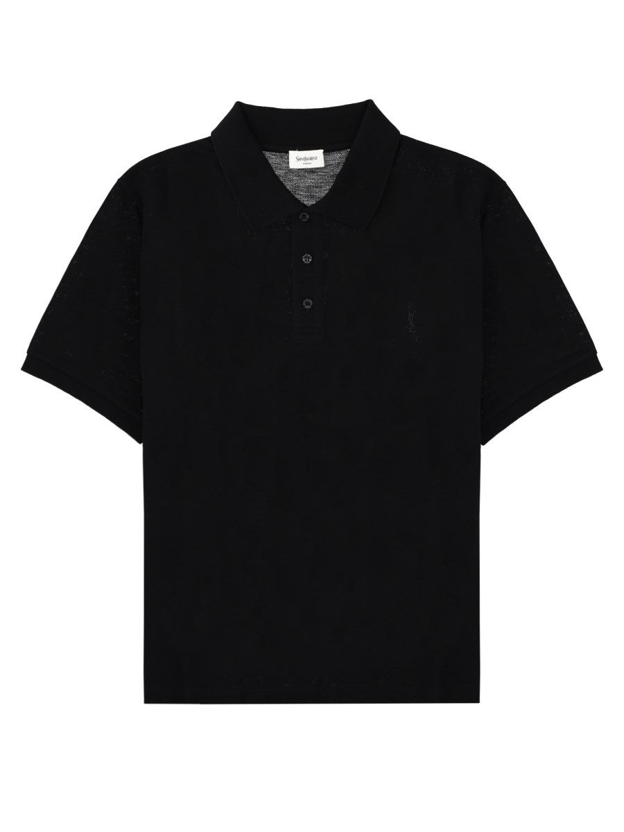 Saint Laurent Men's Polo Cassandre in Cotone Black