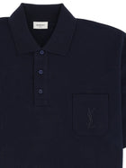 Saint Laurent Men's Piqué Cotton Polo Cassandre Blue, view 3
