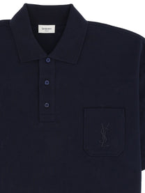 Saint Laurent Men's Piqué Cotton Polo Cassandre Blue, view 3