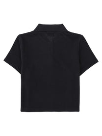 Saint Laurent Women's Piqué Cotton Polo Short Cassandre Black, view 2
