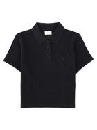 Saint Laurent Women's Piqué Cotton Polo Short Cassandre Black