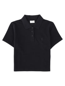 Saint Laurent Women's Piqué Cotton Polo Short Cassandre Black