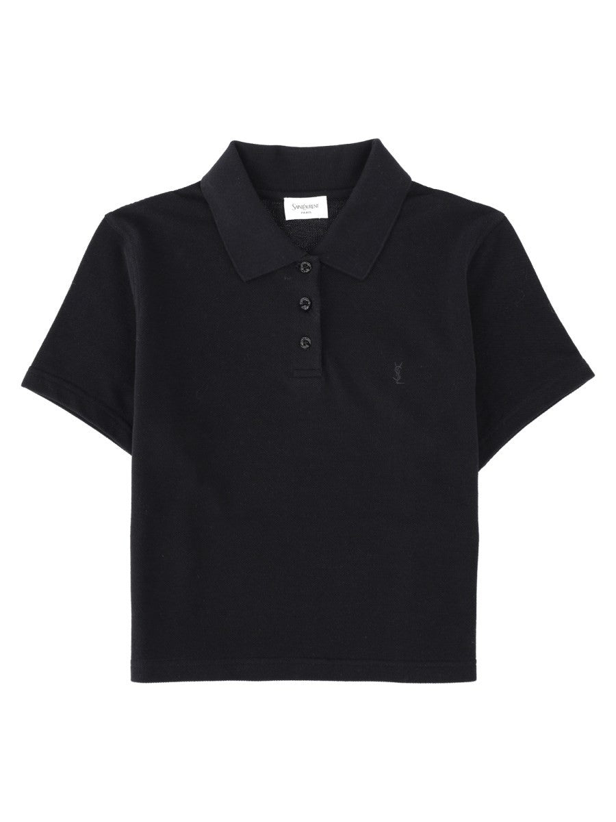 Saint Laurent Women's Piqué Cotton Polo Short Cassandre Black