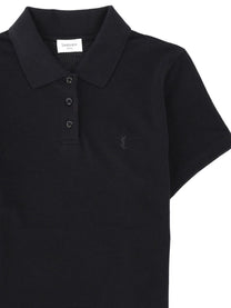 Saint Laurent Women's Piqué Cotton Polo Short Cassandre Black, view 3