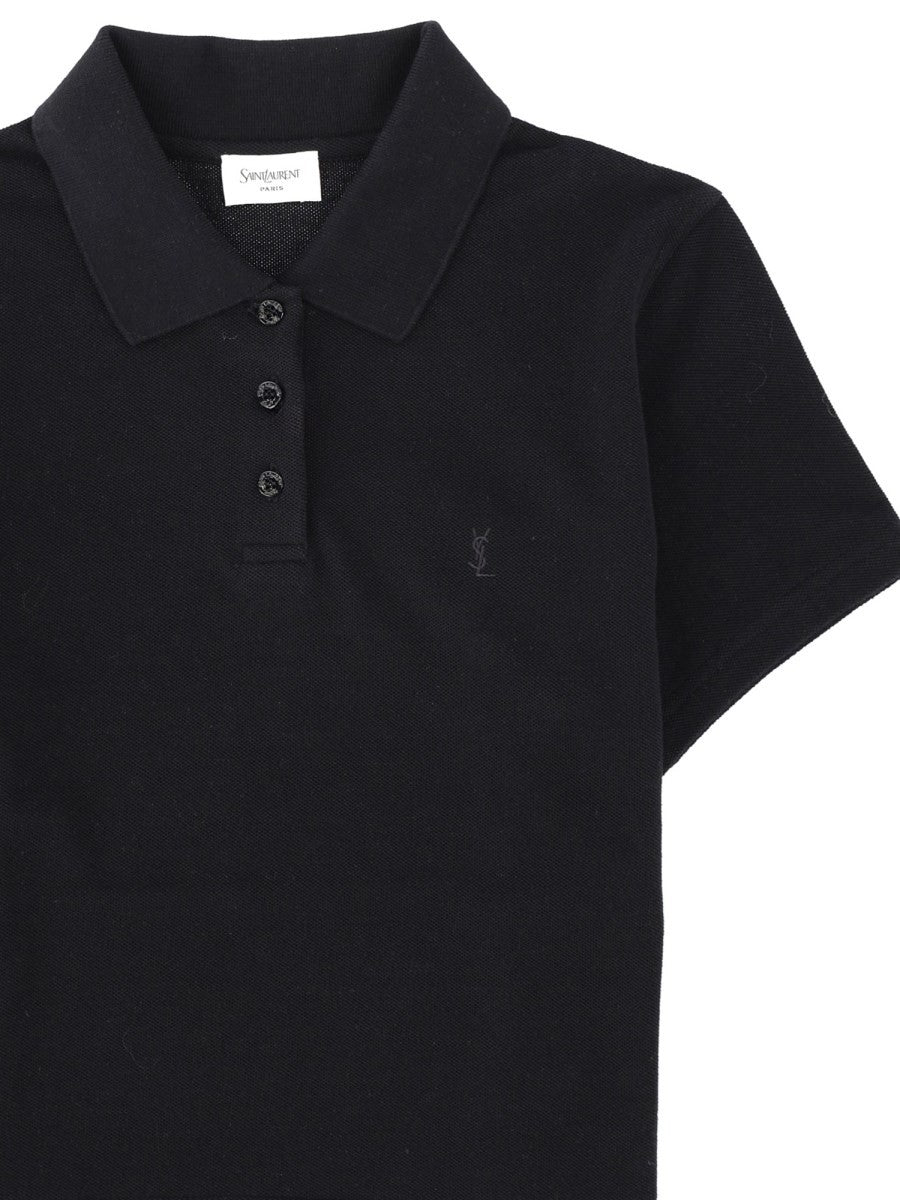 Saint Laurent Women's Piqué Cotton Polo Short Cassandre Black, view 3