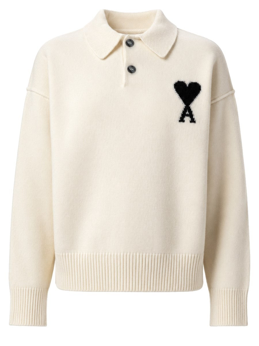 Ami Paris Men's Polo in Maglia Con White