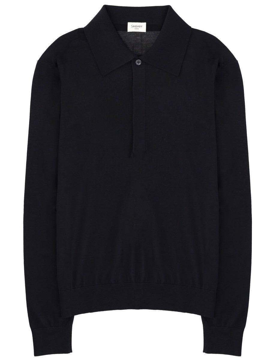 Saint Laurent Men's Polo in Maglia DI Cotone Seta Blue