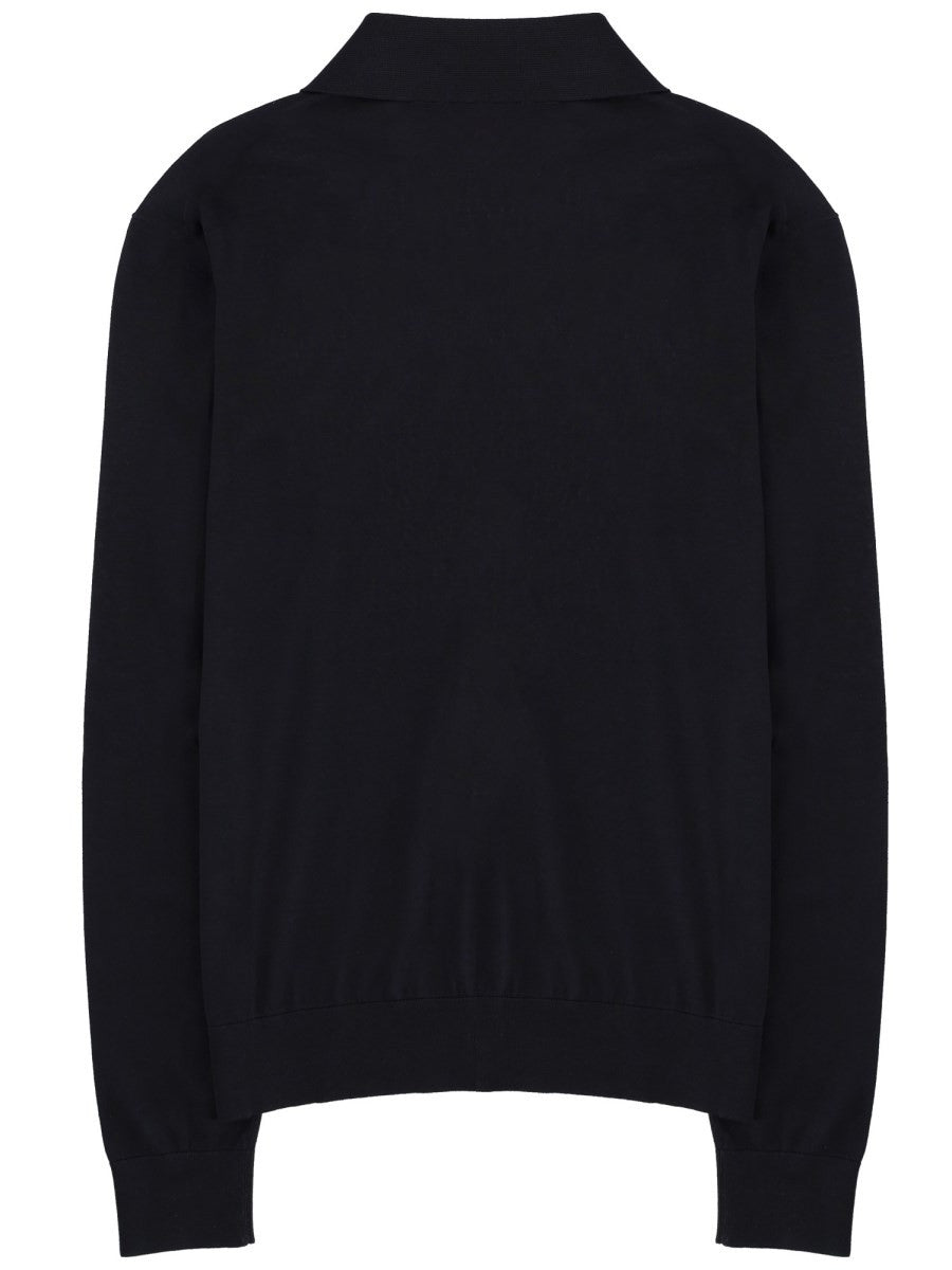 Saint Laurent Men's Polo in Maglia DI Cotone Seta Blue