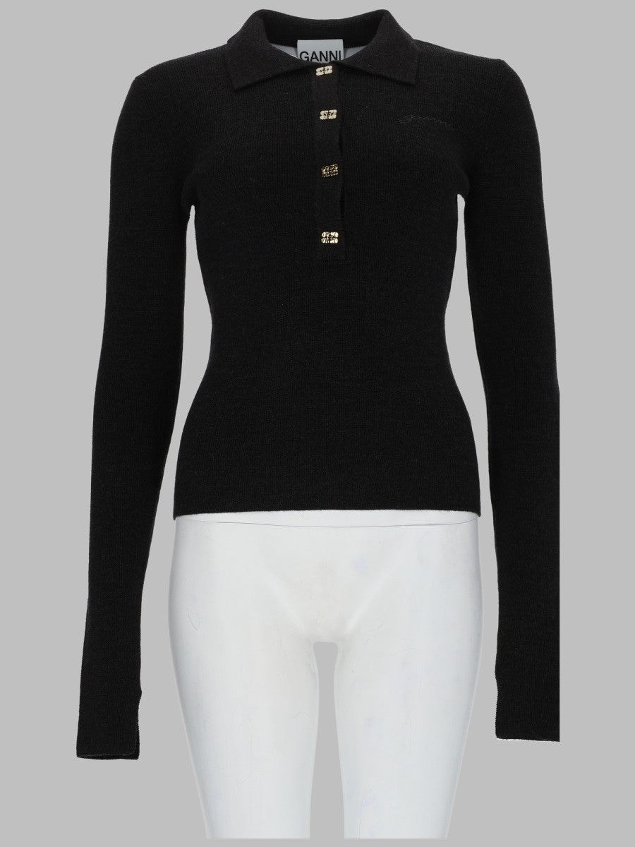 Ganni Women's Polo in Maglia DI Lana Black
