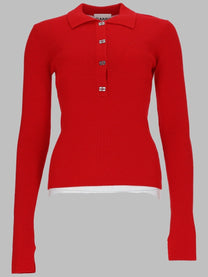 Ganni Women's Polo in Maglia DI Lana Red