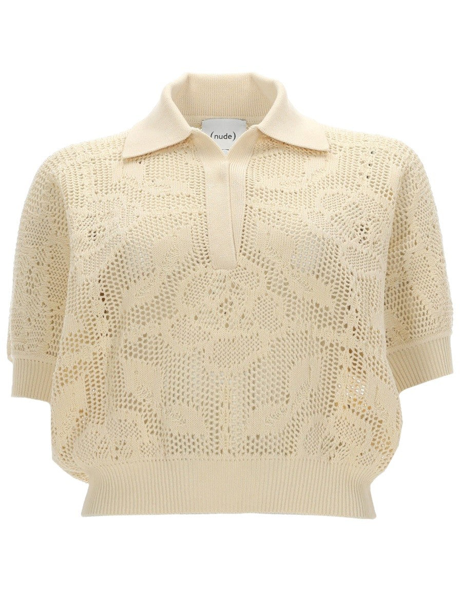 Nude Lucy Women's Knit Perforated Polo White