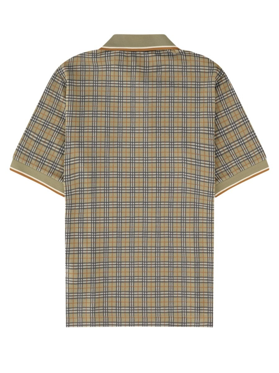 Burberry Men's Polo in Misto Cotone Check Beige