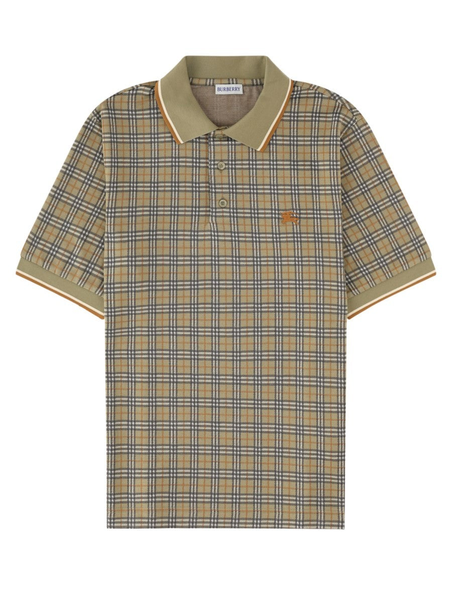 Burberry Men's Polo in Misto Cotone Check Beige